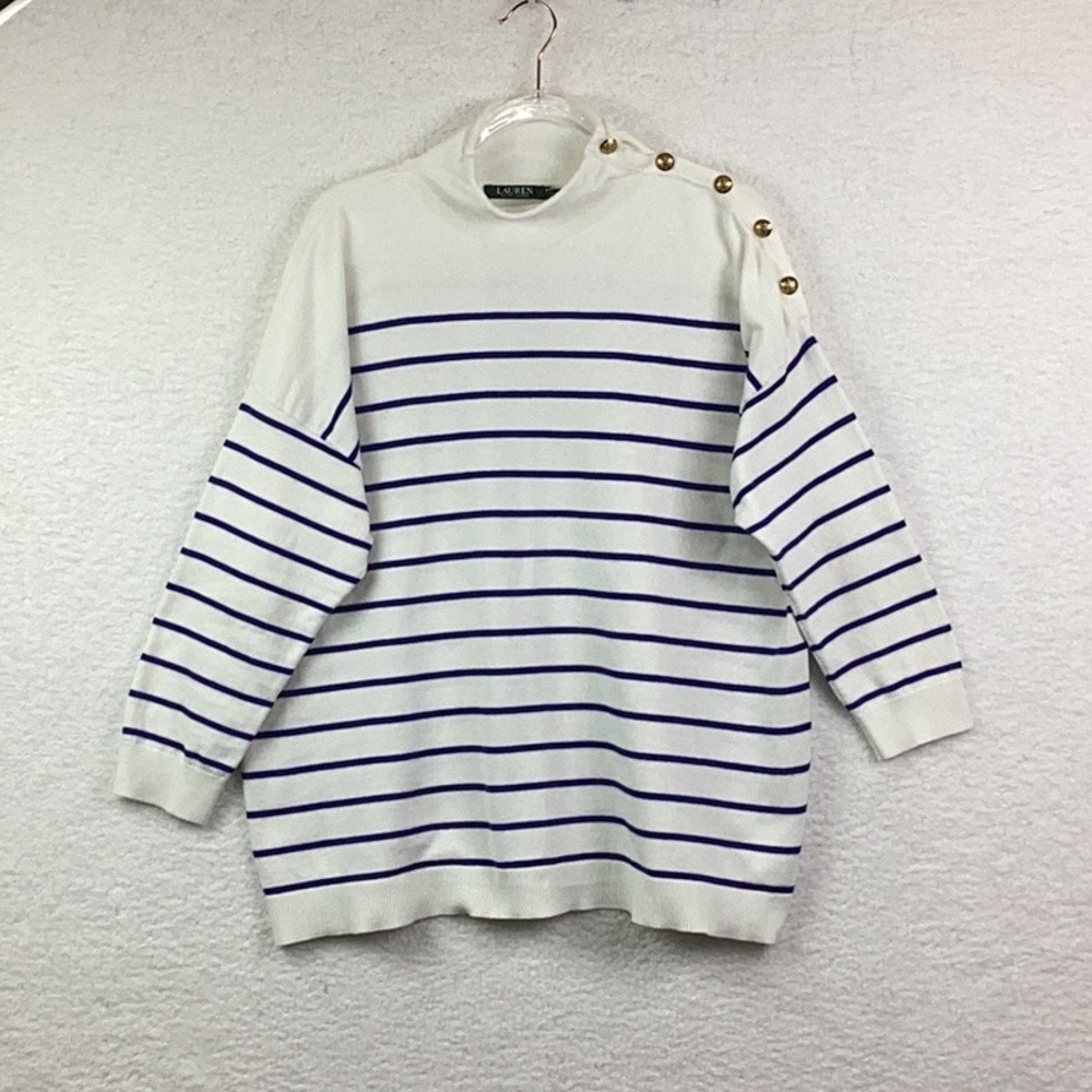 Lauren Ralph Lauren Blue and White Nautical Popover Sweater, Women’s 2X.